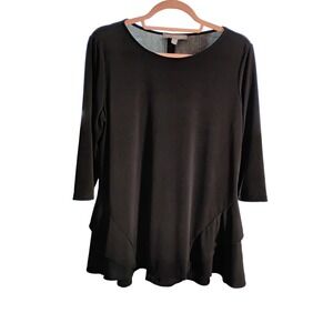 Kate & Mallory Black 3/4 Sleeve Ruffle Hem Tunic Top - Women's Size M